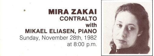 1982-1983 SEASON: Mira Zakai, contralto & Mikael Eliasen, piano