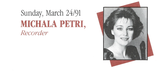 1990-1991 SEASON: Michala Petri, recorder & Jillon Stoppels Dupree, harpsichord
