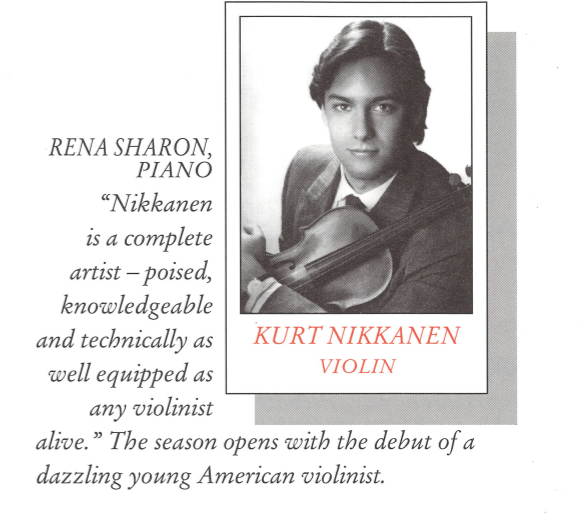 1991-1992 SEASON: Kurt Nikkanen, violin & Rena Sharon, piano